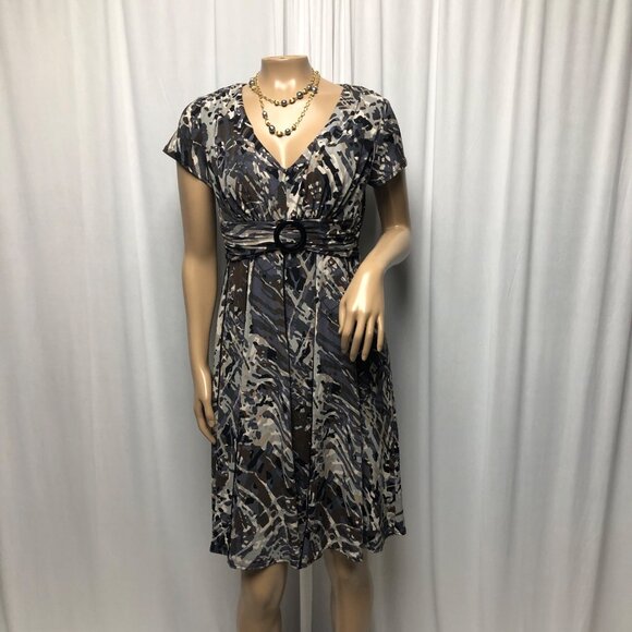 Perceptions Dress Womens Size 6P Brown Gray Stretchy Short Sleeve V-Neck Office - Picture 1 of 8